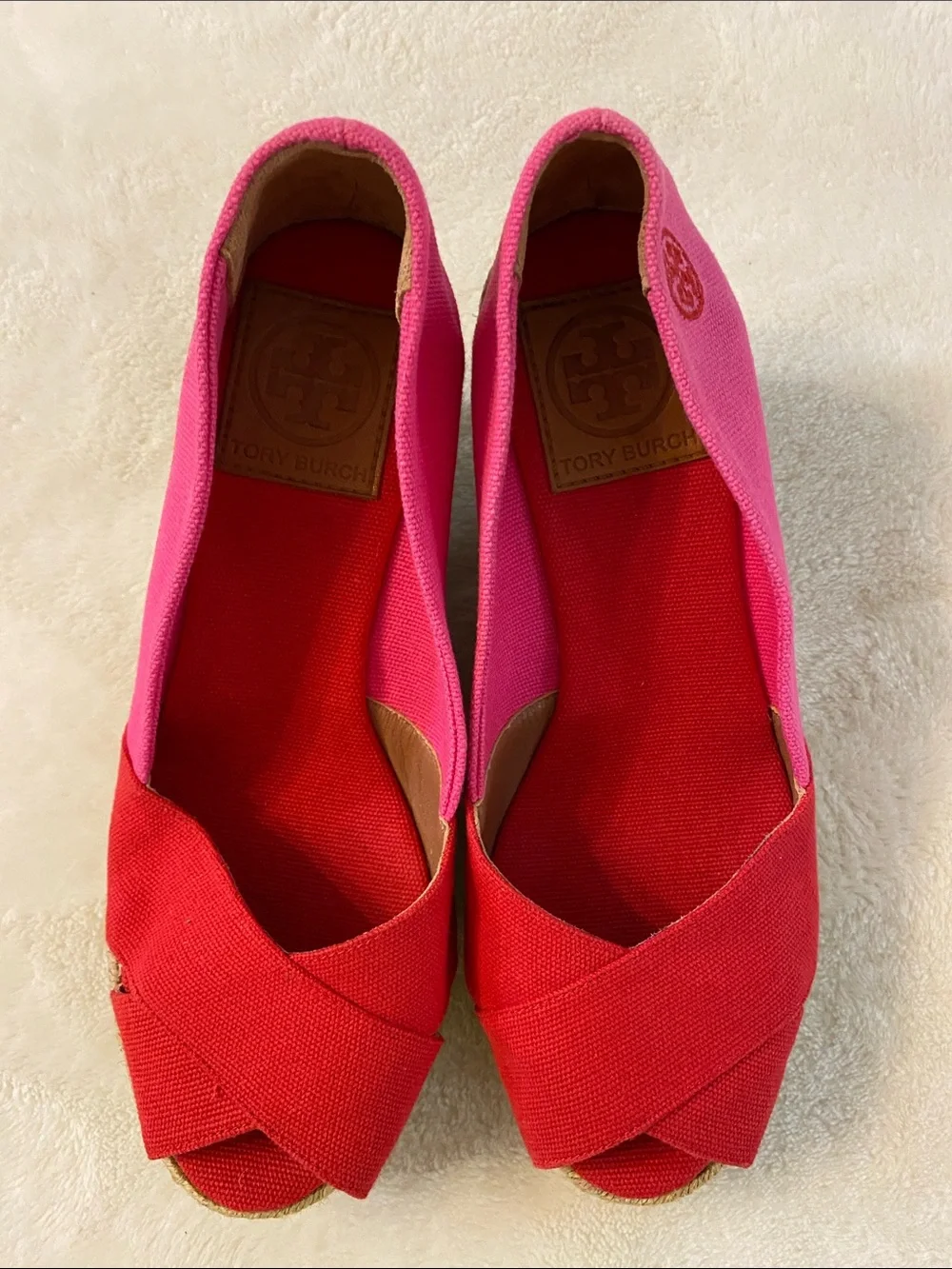 Tory Burch Filipa Colorblock Canvas Red and Pink Espadrilles 6